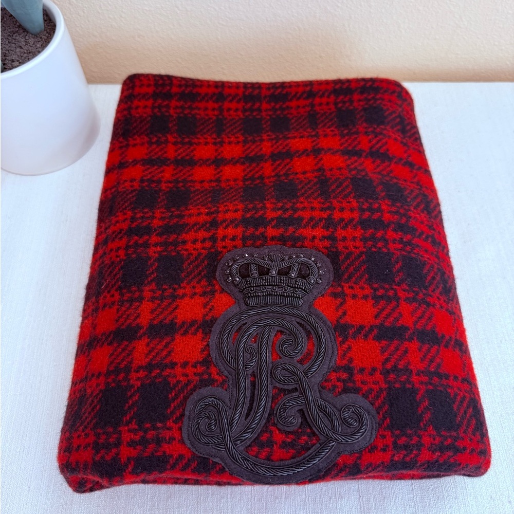 Polo Ralph Lauren Red and Black Plaid Wool Blend Scarf Made in Italy - Picture 2 of 8